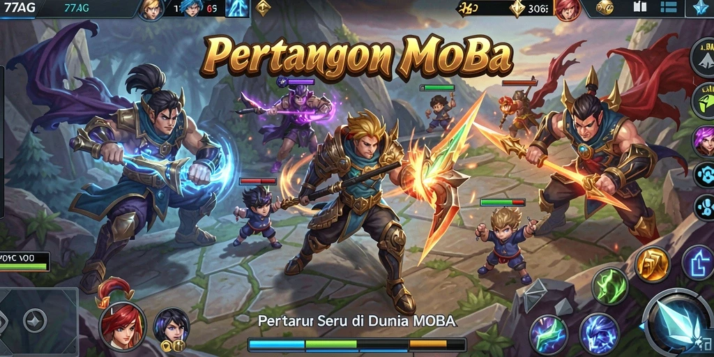 Tampilan gameplay seru dari 77AG dalam pertarungan MOBA.