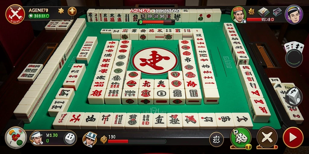 Tampilan gameplay AGEN878 dengan ubin mahjong yang berwarna-warni.