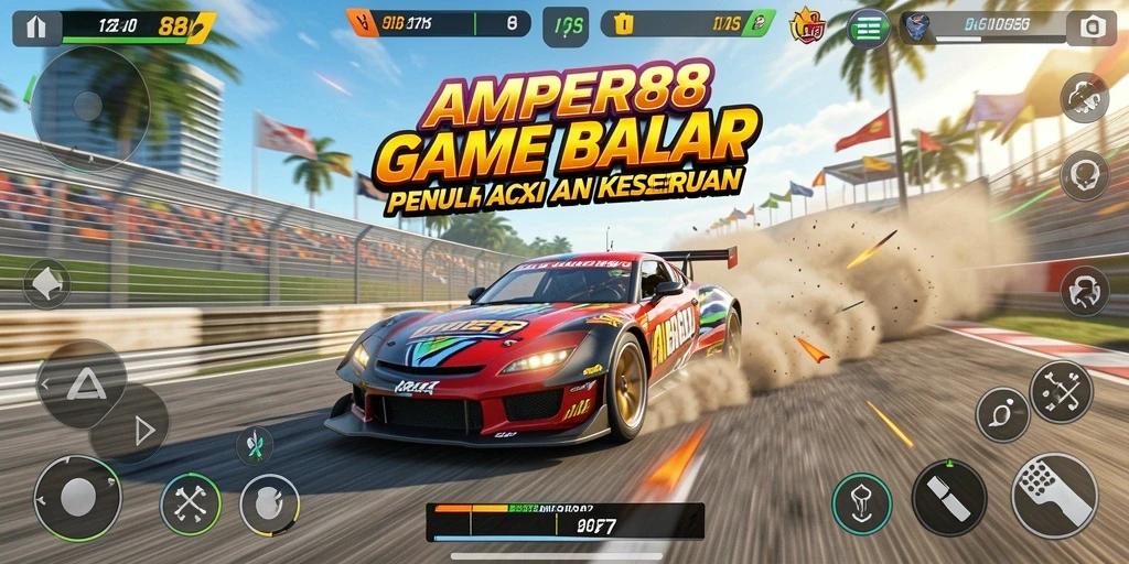 Tampilan gameplay balapan yang mendebarkan di AMPER88.