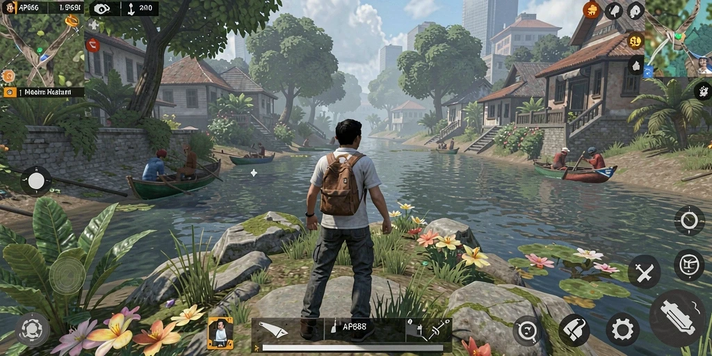 Tangkapan layar gameplay AP686 menampilkan desain kota yang kreatif dan interaktif.