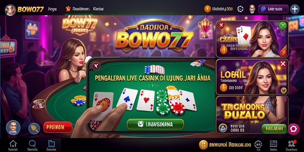 Screenshot gameplay BOWO77 menampilkan dealer profesional dan pemain aktif.