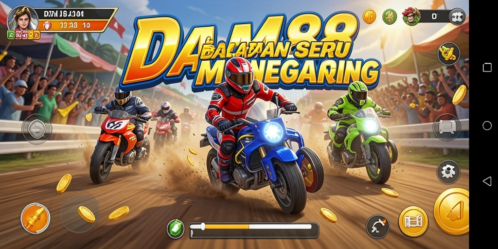 Tampilan layar utama <strong>DAM88</strong> dengan aksi balapan yang intens.