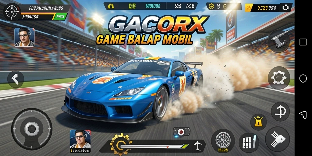 Tangkapan layar gameplay GACORX yang menampilkan balapan mobil cepat.