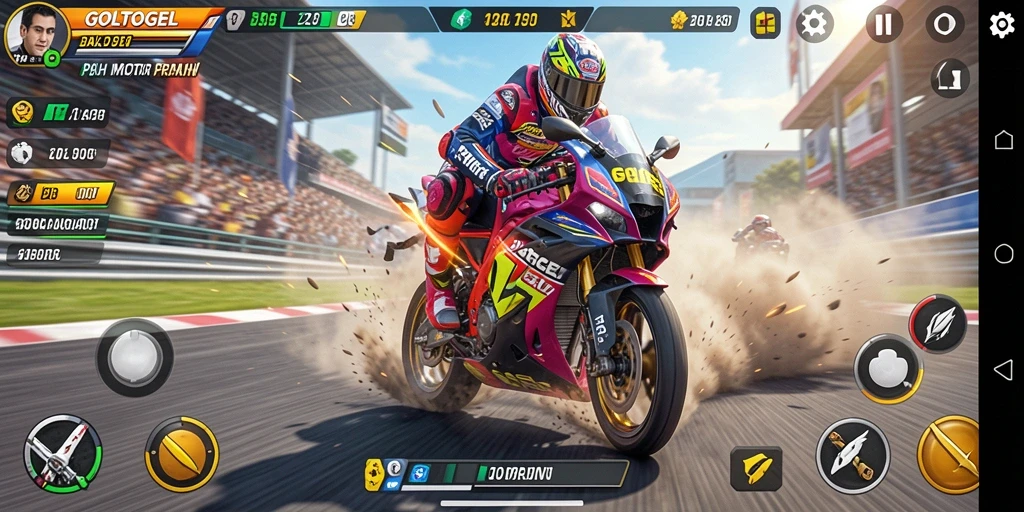 Tampilan gameplay GOLTOGEL yang intens dalam balapan motor.
