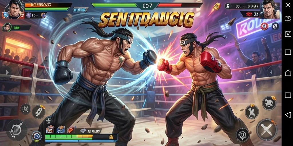 Screenshot KOPLO77 menunjukkan momen pertarungan menggetarkan antara karakter-karakter kuat.