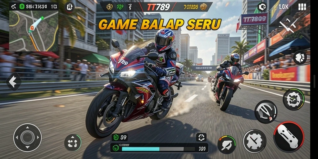 Screenshot gameplay TT789 menampilkan aksi balapan motor yang mendebarkan.
