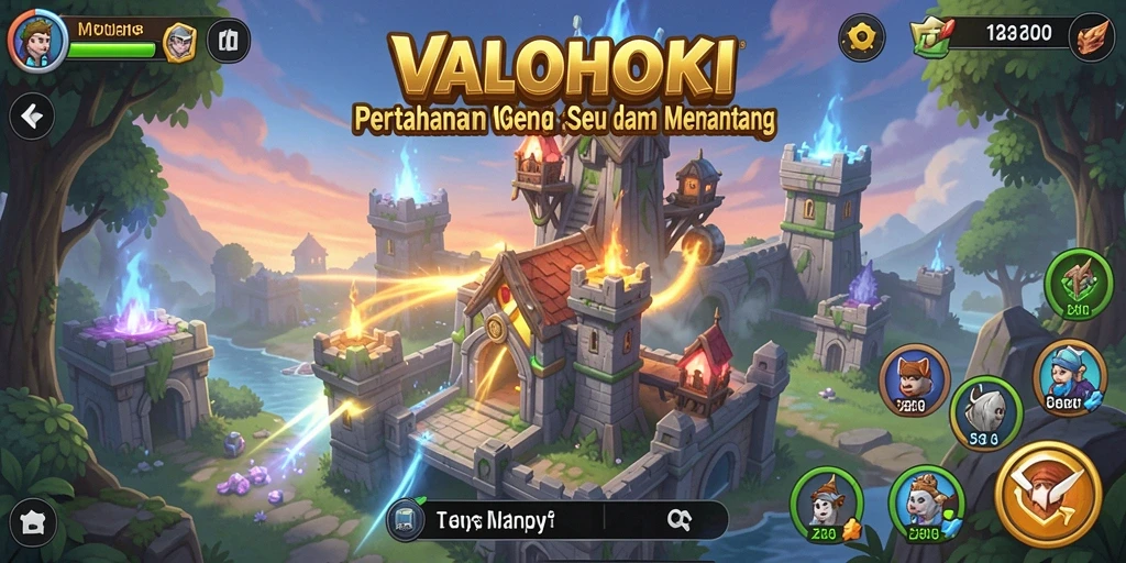 Screenshot gameplay VALOHOKI menampilkan strategi Tower Defense yang mendebarkan.