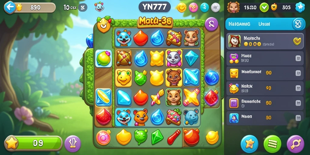 Gameplay seru YN777 dengan permata berwarna-warni.